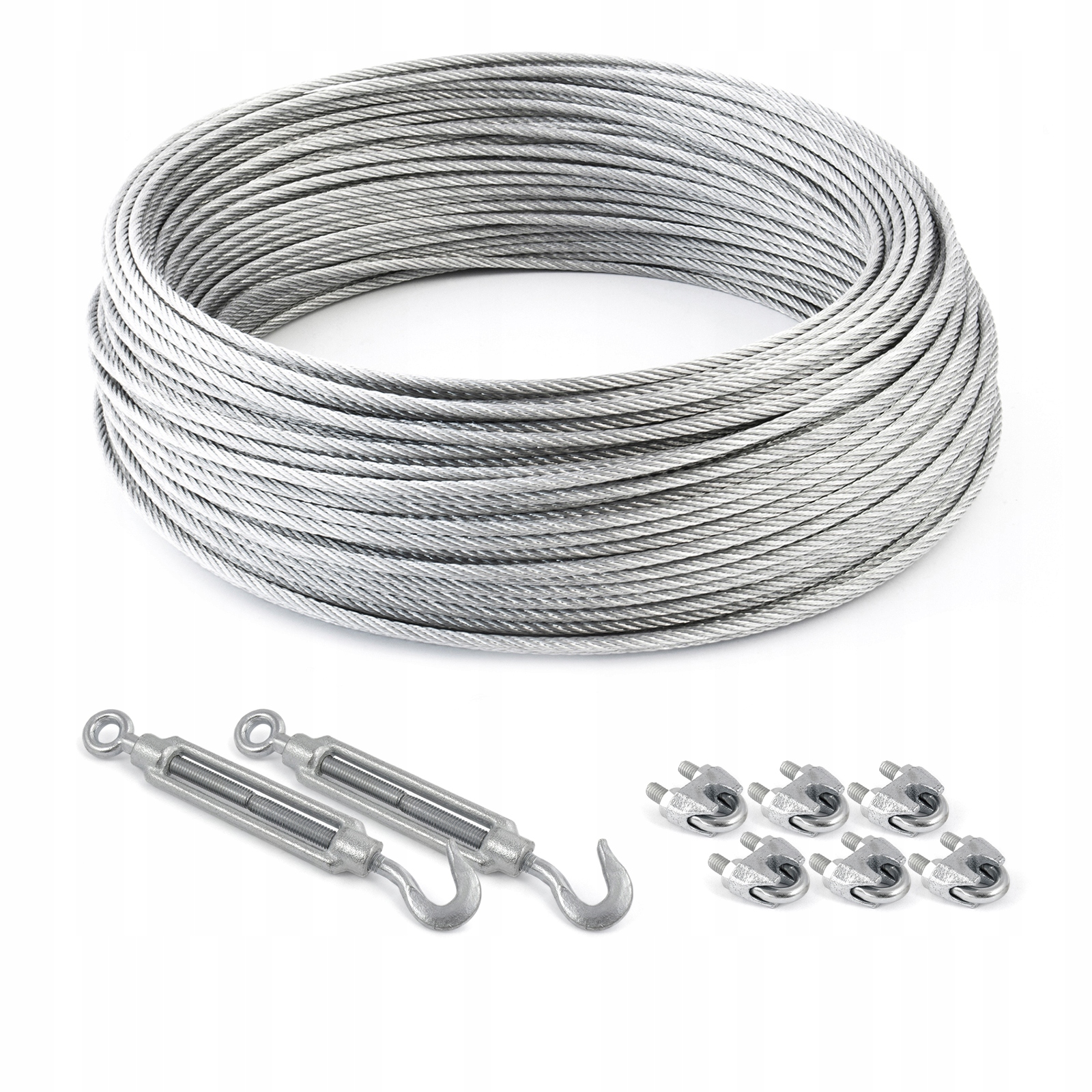 Lanová sada ocelové pozinkované lano 6 mm 6x19 20 m 6x svorka 2x šroub O-h
