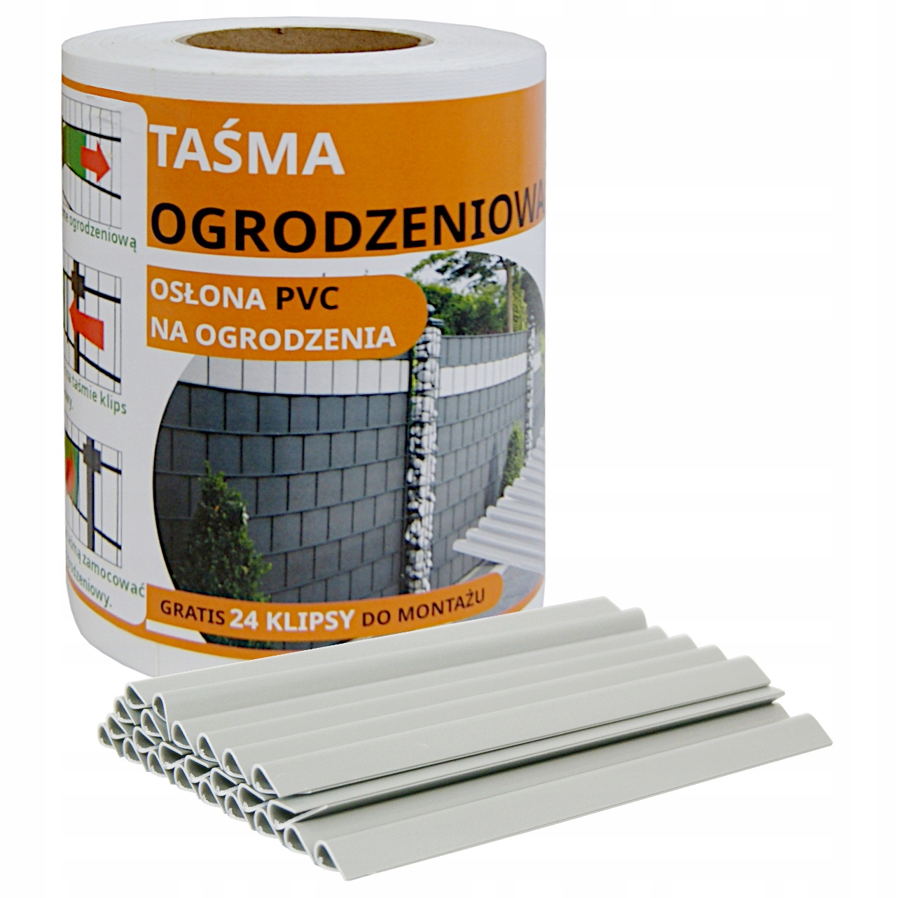 Taśma ogrodzeniowa na ogrodzenie płot panelowe +UV 24klipsy 19cmx35m biała