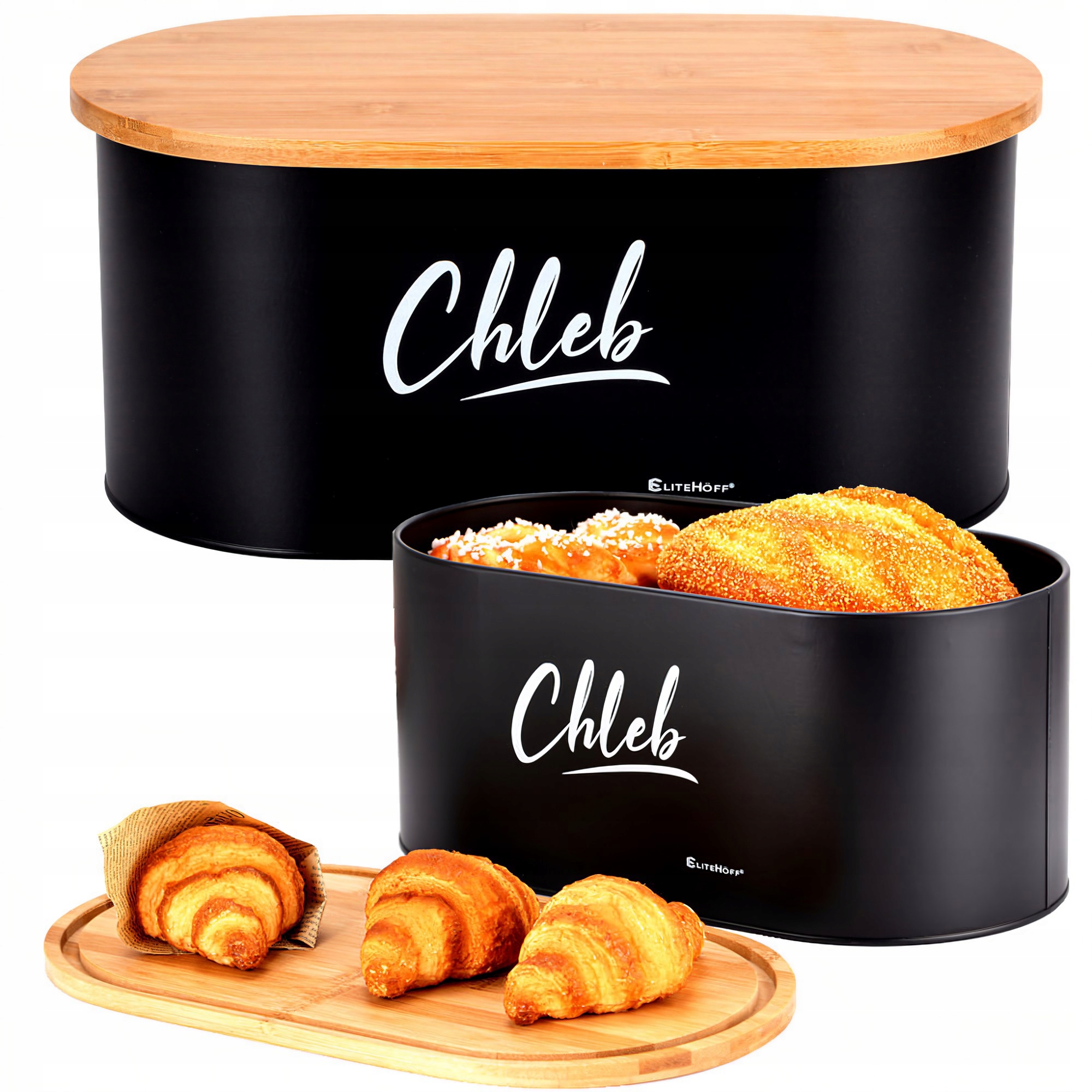 STALOWY CHLEBAK Z POKRYWKĄ BAMBUSOWĄ DESKĄ POJEMNIK NA CHLEB BUŁKI PIECZYWO Rodzaj z deską