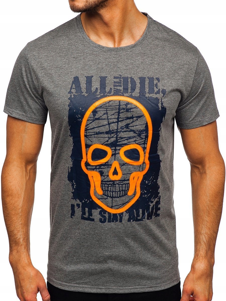 

T-shirt Z Nadrukiem Antracytowy Y70007 Denley_m