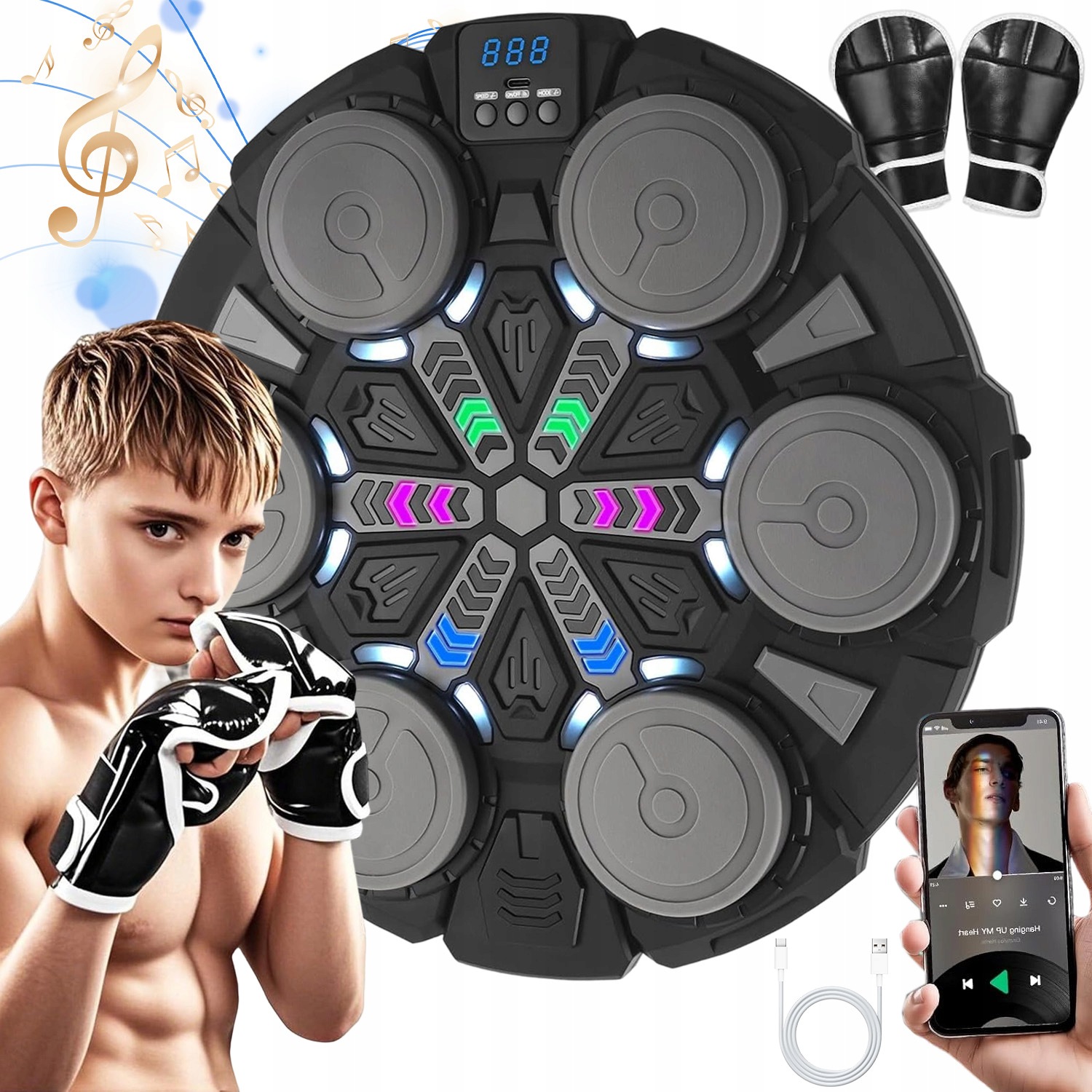 Music Boxing Machine Boxovací Trenažér S Bluetooth A Rukavicemi, Sada