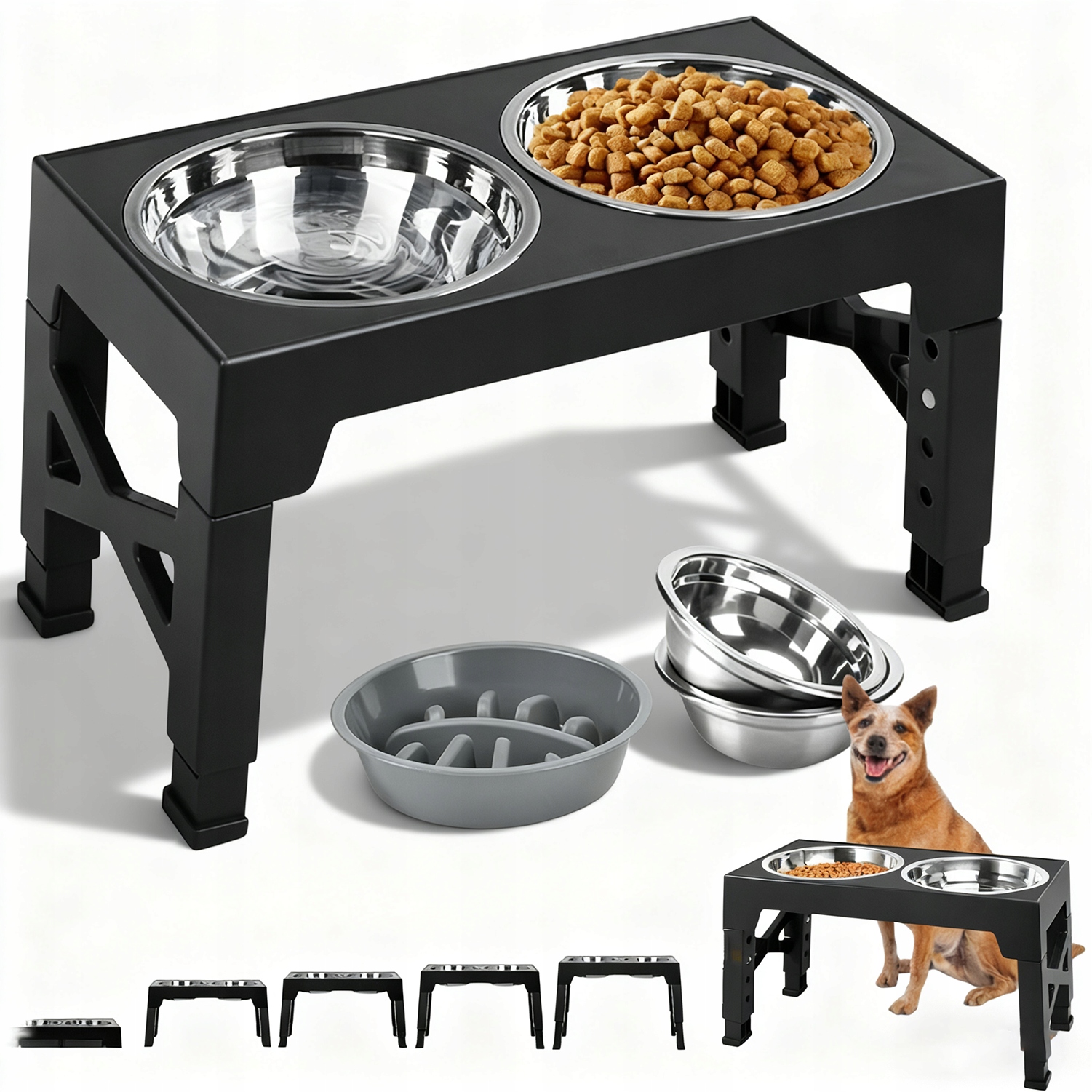 Levně Stojany Na Krmivo Pro Kočky A Psy Výškově Nastavitelné Miska Slow Food