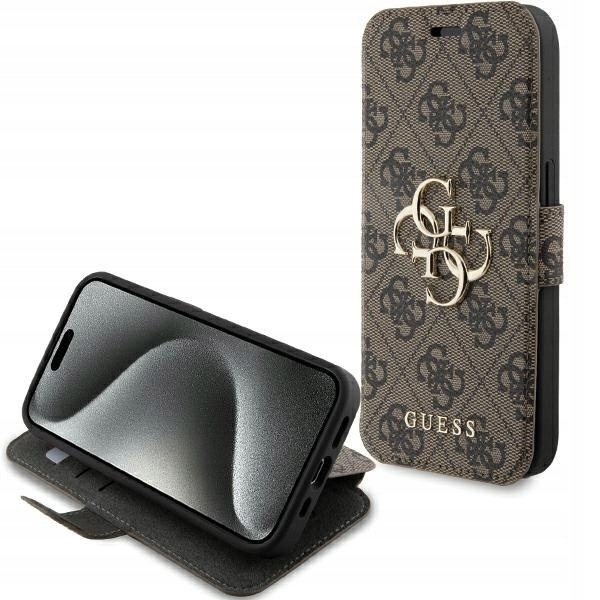 Guess GUBKP15L4GMGBR iPhone 15 Pro 6.1"brązowy/book book 4G Metal Logo