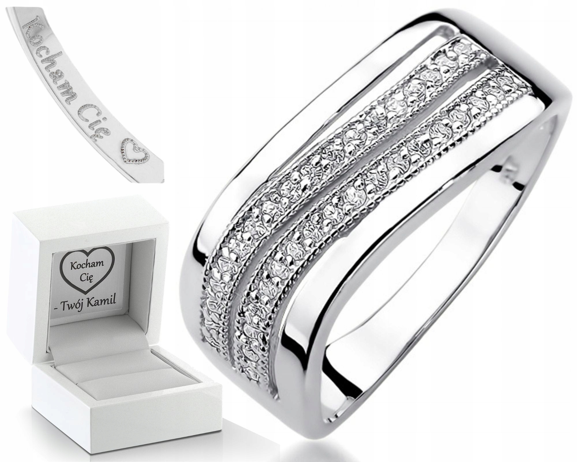 Prstýnek Brilianty Bílé Zlato Gravírování Bonus 585 Zásnubní Dárek