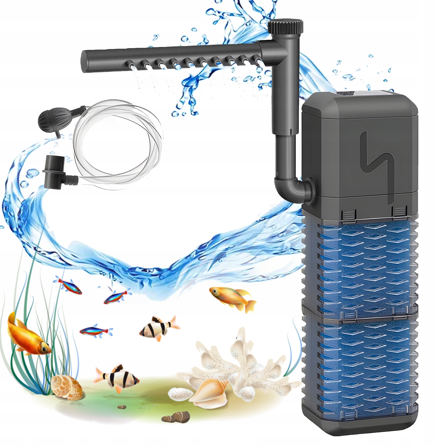 Výkonný Filtr 3V1 Pro Akvárium 800 L/h, Okysličení Cirkulace