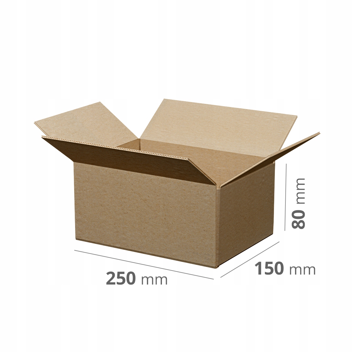 200 szt. Karton Pudło klapowe 250x150x80 szare 3W B 340g/m2 Gabaryt A
