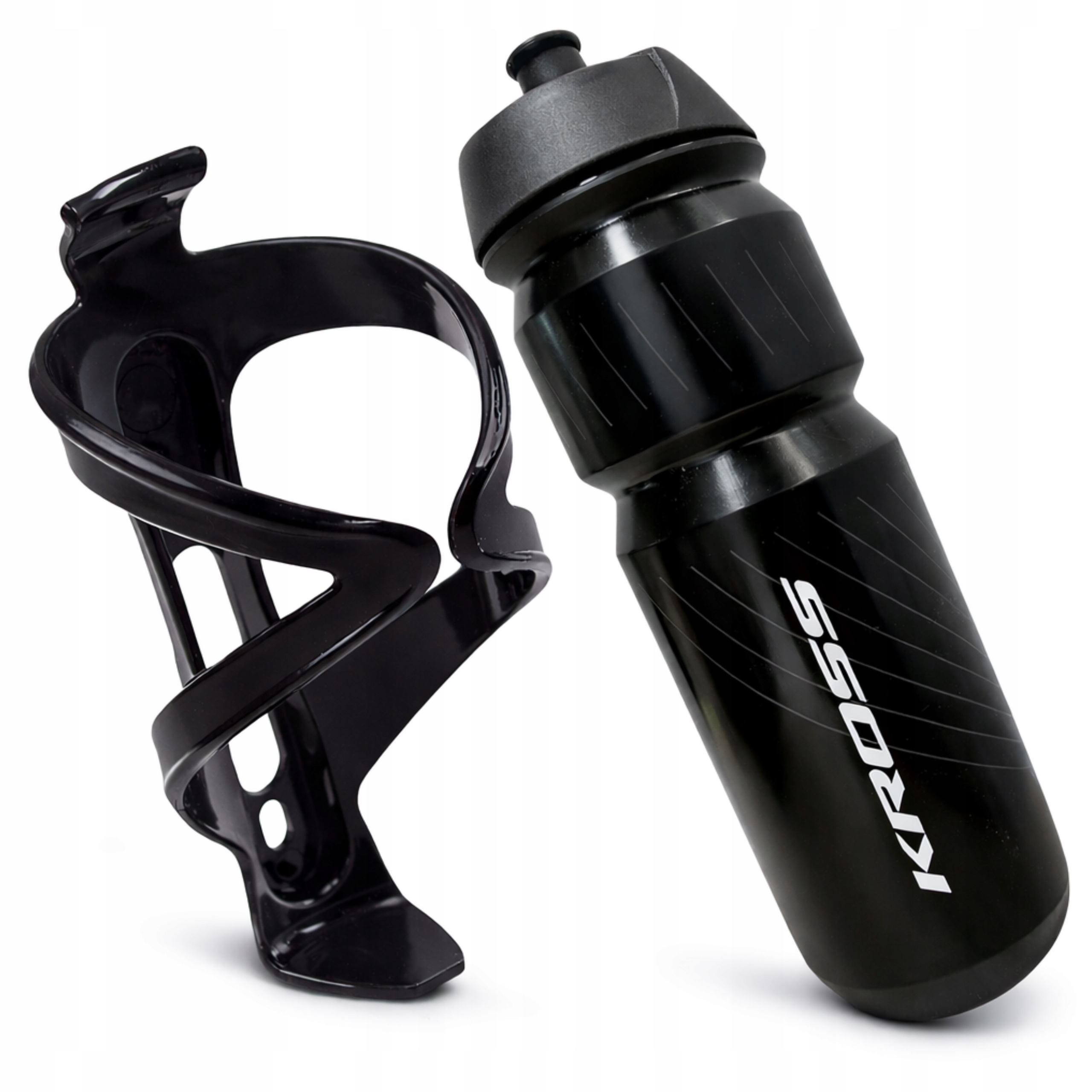 BIDON rowerowy KROSS 750ml z KOSZYKIEM czarnym ZESTAW ROWEROWY 2w1 MTB