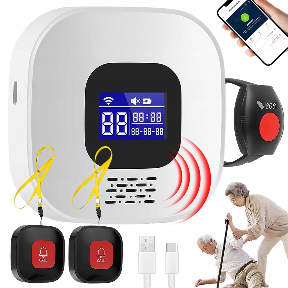 Tlačítko přivolání pomoci pro seniory Náramek Sos Alarm Tuya WiFi