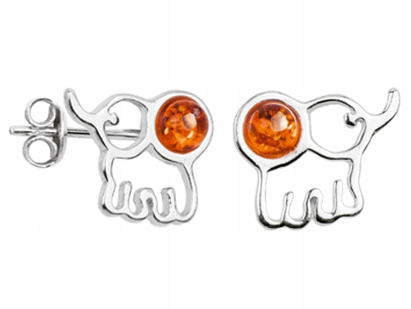Stříbrné Náušnice Sloni s jantarem Sloni Dámské šroubky Stříbro 925