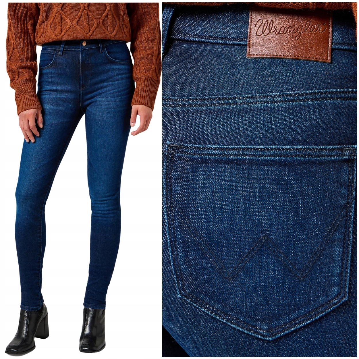 Wrangler High Skinny vysoké tmavé dámské džínové kalhoty úzké nohavice W27 L30