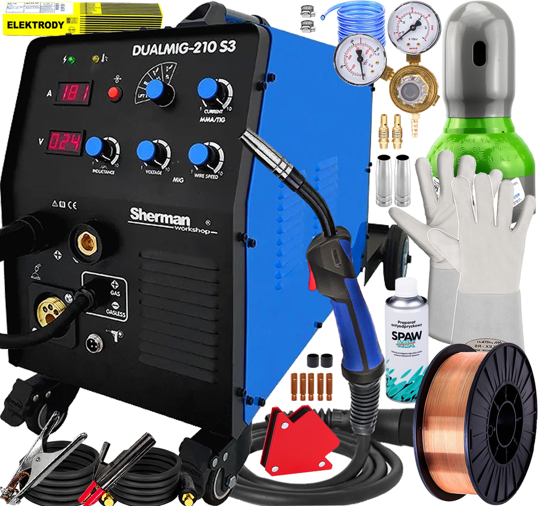 Invertorová Svářečka Migomat Sherman Dualmig 210 S3 200A 230V Mig Mma