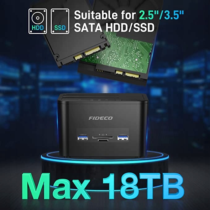 STACJA DOKUJĄCA DO DYSKÓW SATA HDD SSD 2 x 18TB Format dysków 2,5