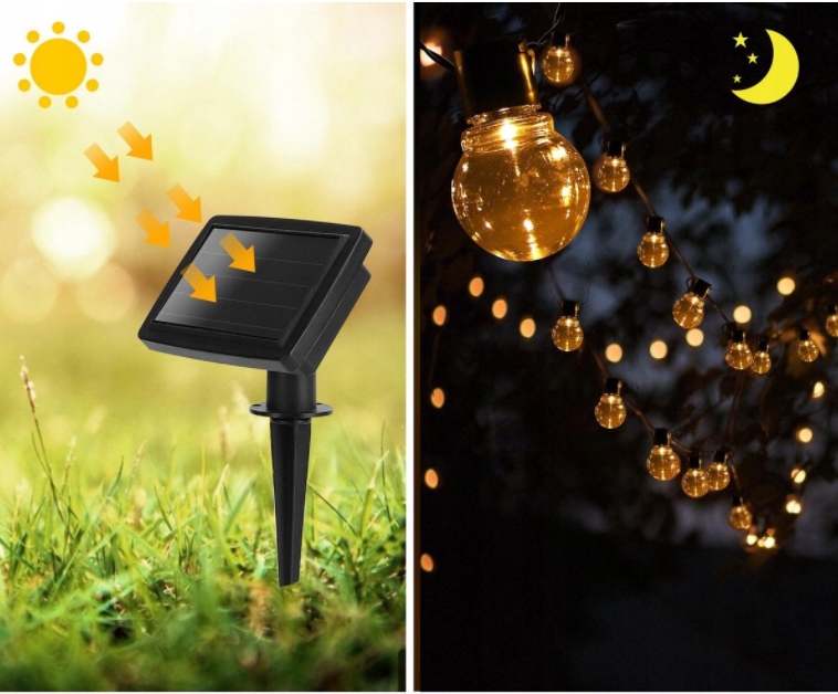 GIRLANDA LAMPKI OGRODOWE SOLARNE SZNUR 5,8M 20 LED Średnica kuli 5 cm