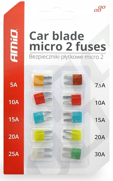 BEZPIECZNIKI BEZPIECZNIK SAMOCHODOWE DO AUTA MICRO 2 PŁYTKOWE 10 SZTUK