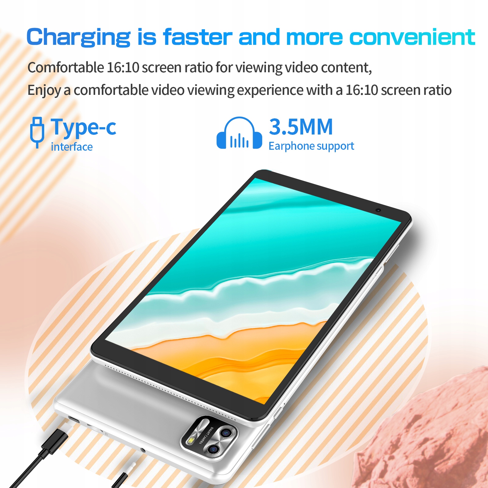 Tablet PRITOM 8 cali Android 13, 8GB 4+4 rozszerzenie RAM 64GB ROM WiFi 6 Transmisja danych brak