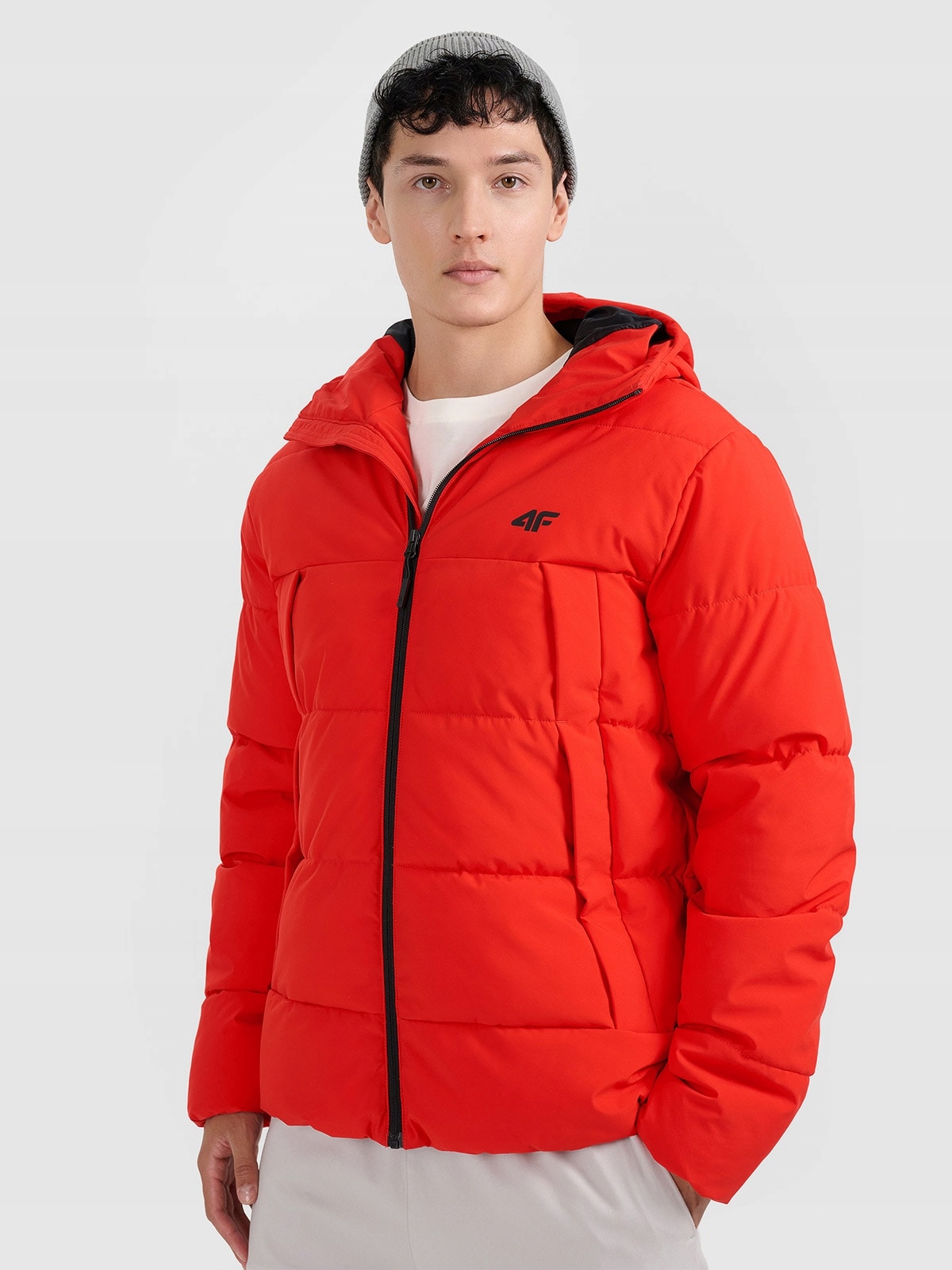 4F Pánská péřová bunda Červená XL