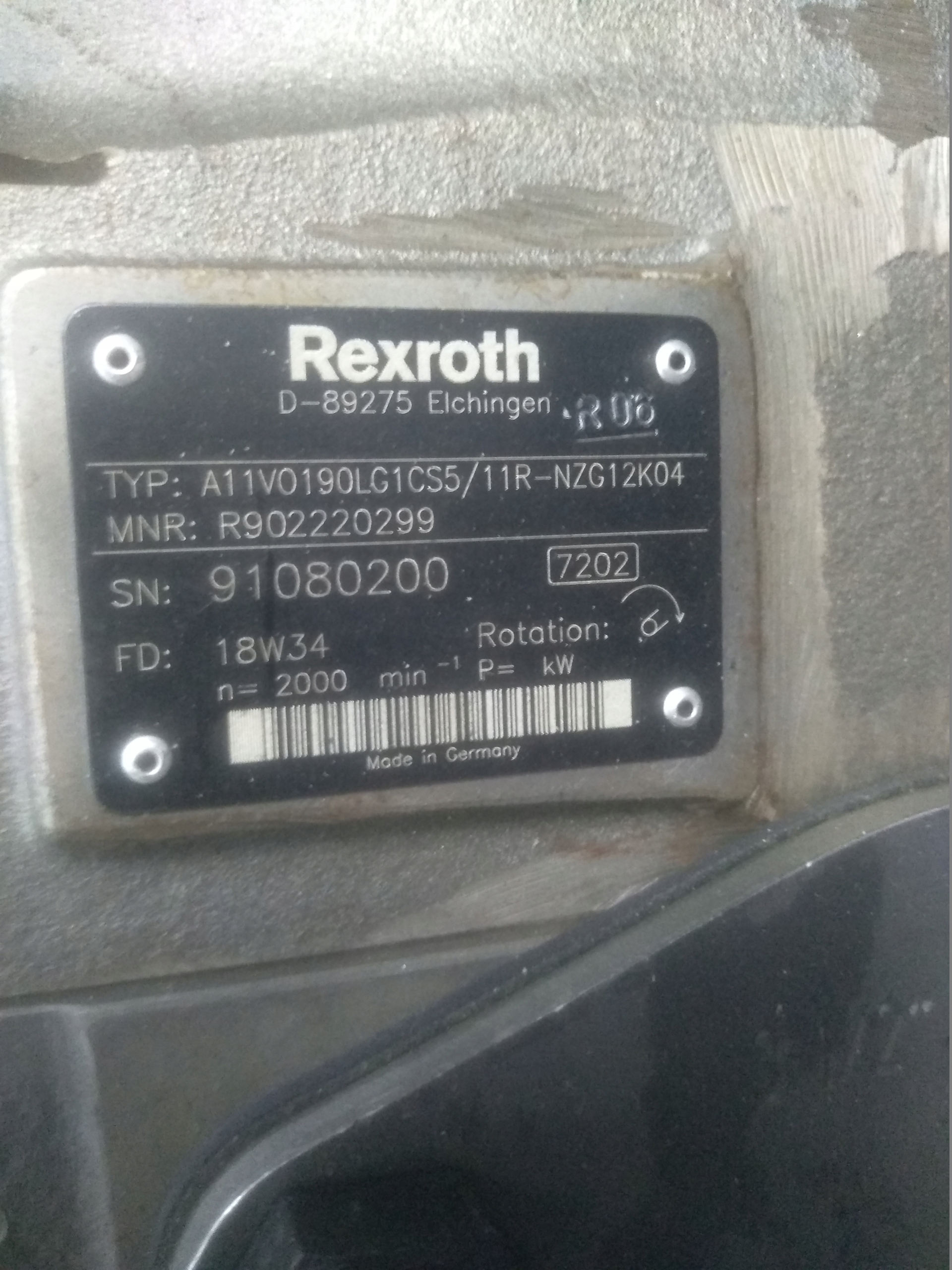 Pompa Bosch Rexroth A11VO190LG1CS5/11R-NZG12K04 Numer katalogowy części R902220299