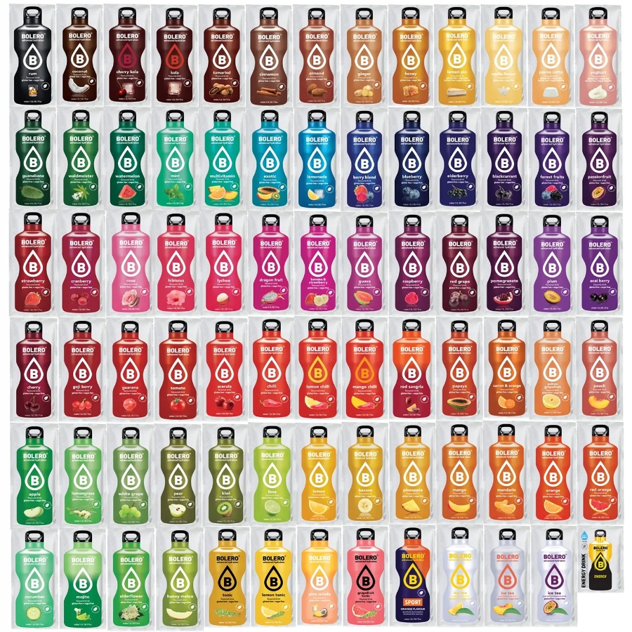 Levně 78x Nápoj Bolero 9g MIX Různých Příchutí Prášek Do Saturátoru Bez Cukru Stévie