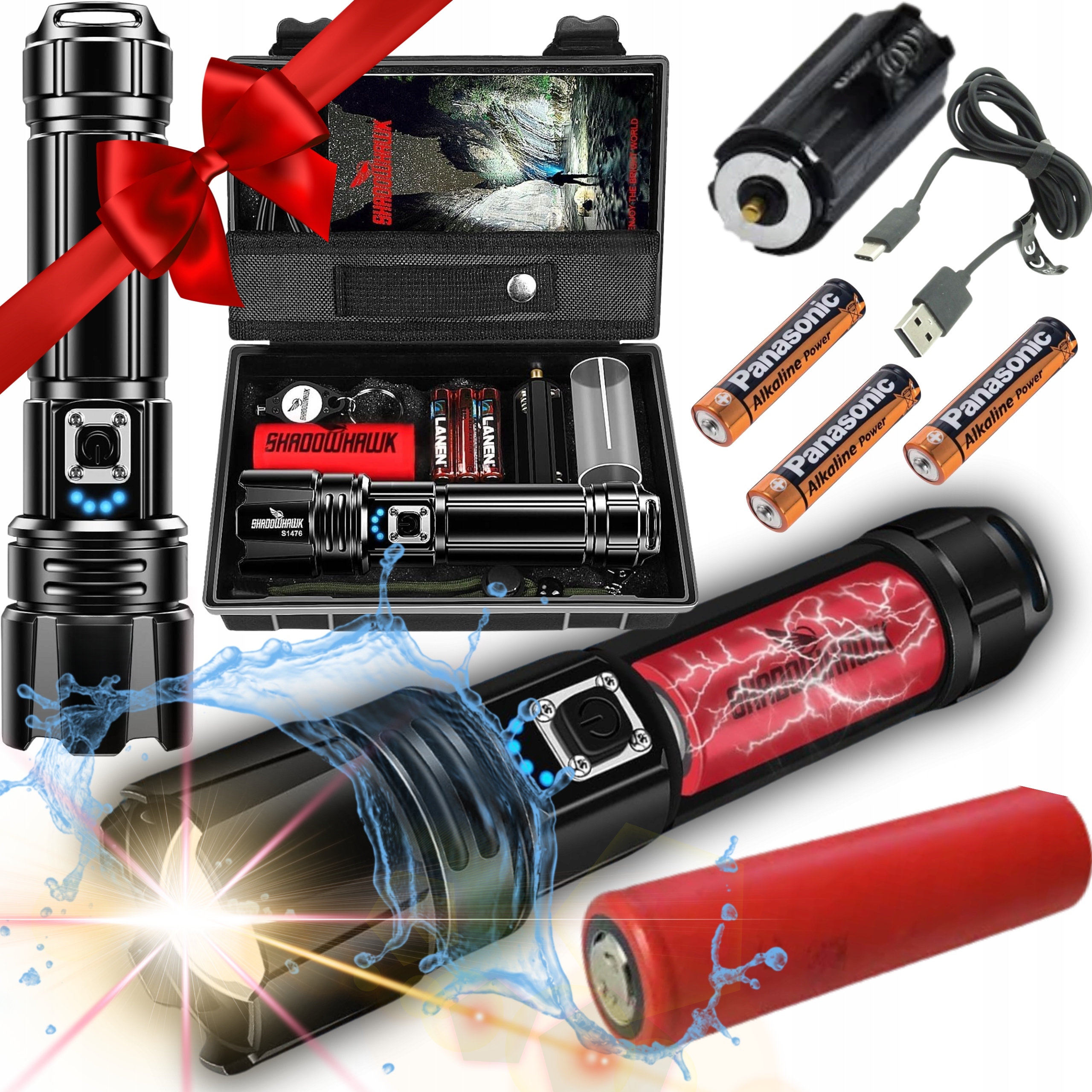 Výkonná Policejní Akumulátorová Taktická Svítilna Reflektor Led Powerbanka