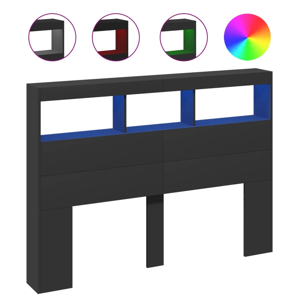 Čelo postele s Rgb Led osvětlením, černá, 140 x 17 x 102 cm