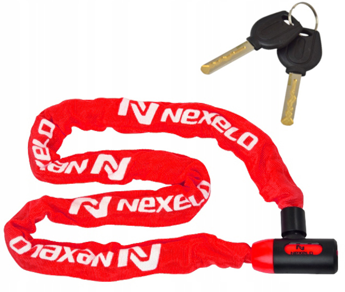 ZAPIĘCIE ROWEROWE BLOKADA ROWERU 6x120 CM ŁAŃCUCH ZABEZPIECZENIE NA KLUCZ Model L233785NEX czerwony