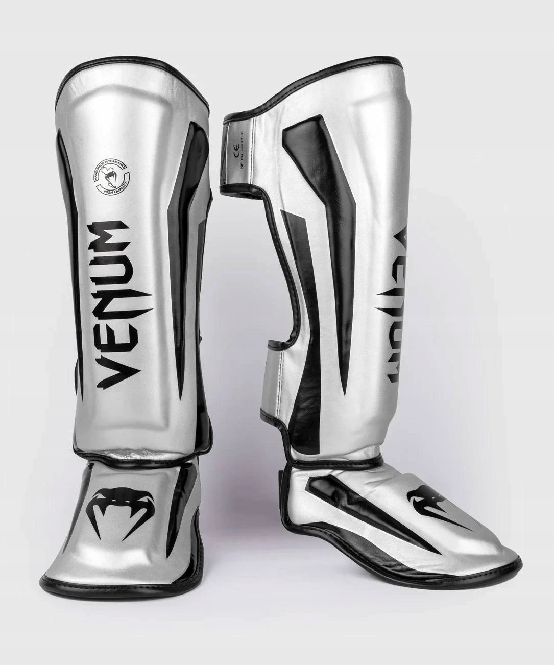 Venum Elite kickboxové Chrániče Holeně Stříbrné/Černé XL