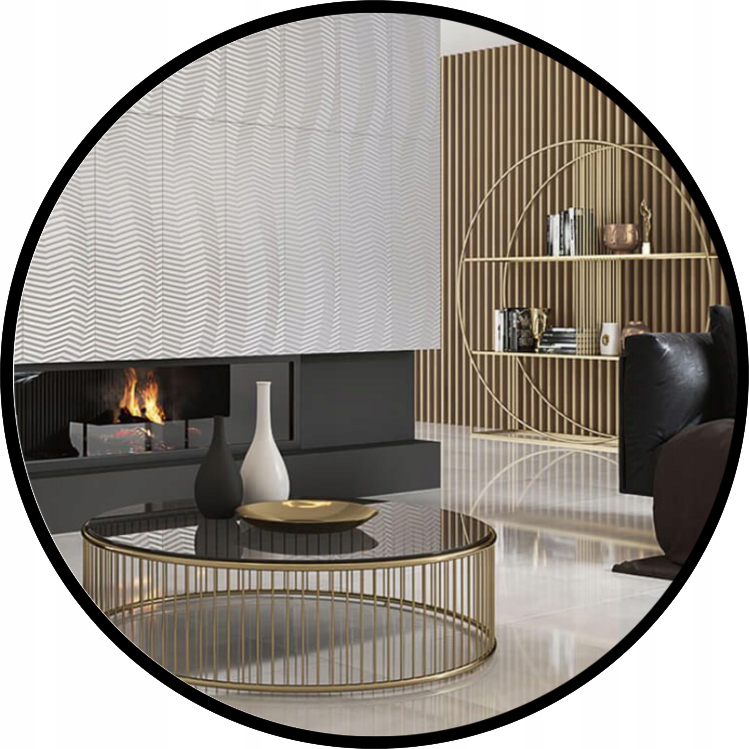 Lustro w Czarnej Ramie Okrągłe LED 80 Podświetlane