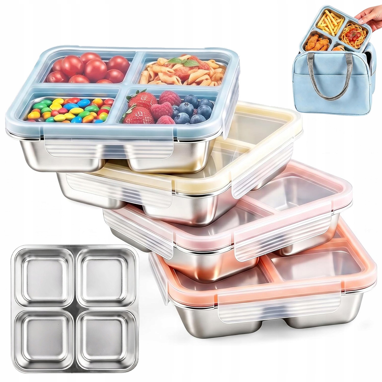 Obědový Box Nerezová Ocel S Přihrádkami Hermetické Krabičky Pohodlné 720 ML