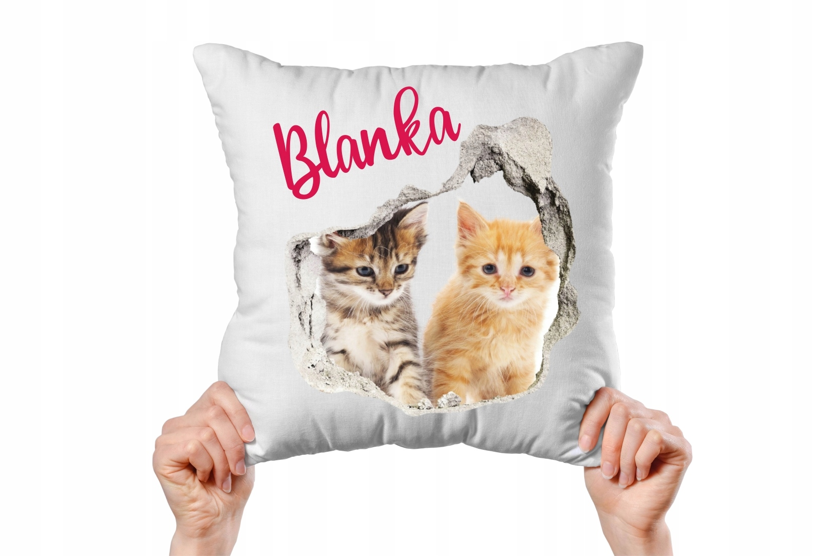 Zestaw Poduszka + Kubek z kotkami KOTY + IMIĘ Materiał ceramika