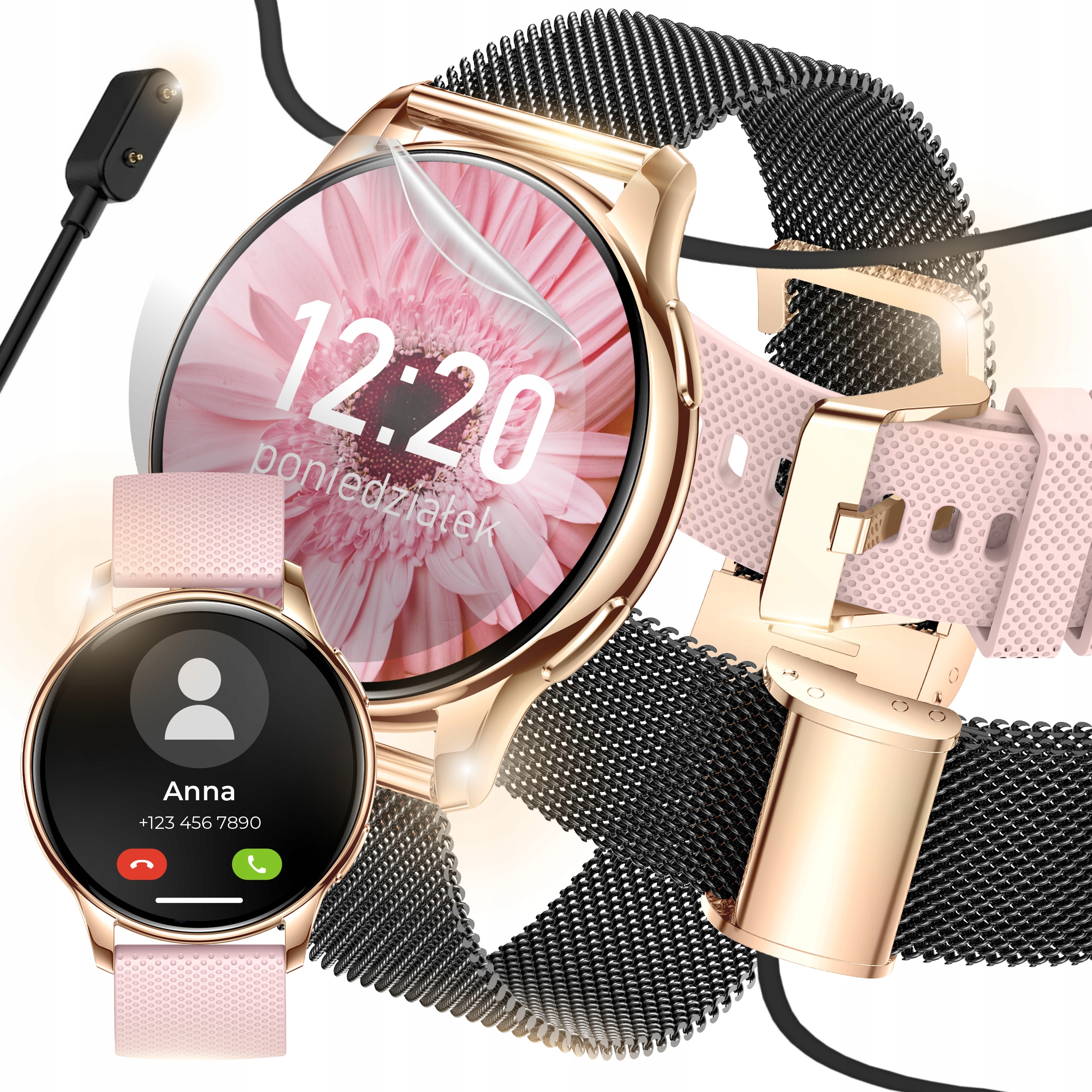 Smartwatch Zegarek Damski Polskie Menu Rozmowy Powiadomienia Sport Złoty