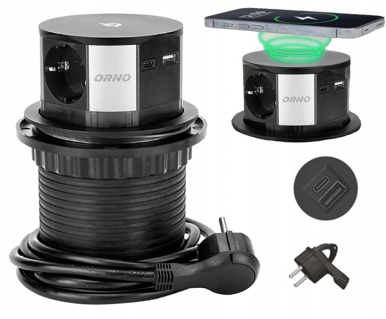 Orno Výsuvná Zásuvka Do Nábytku Pracovní Desky 3 x 230V (2P U)