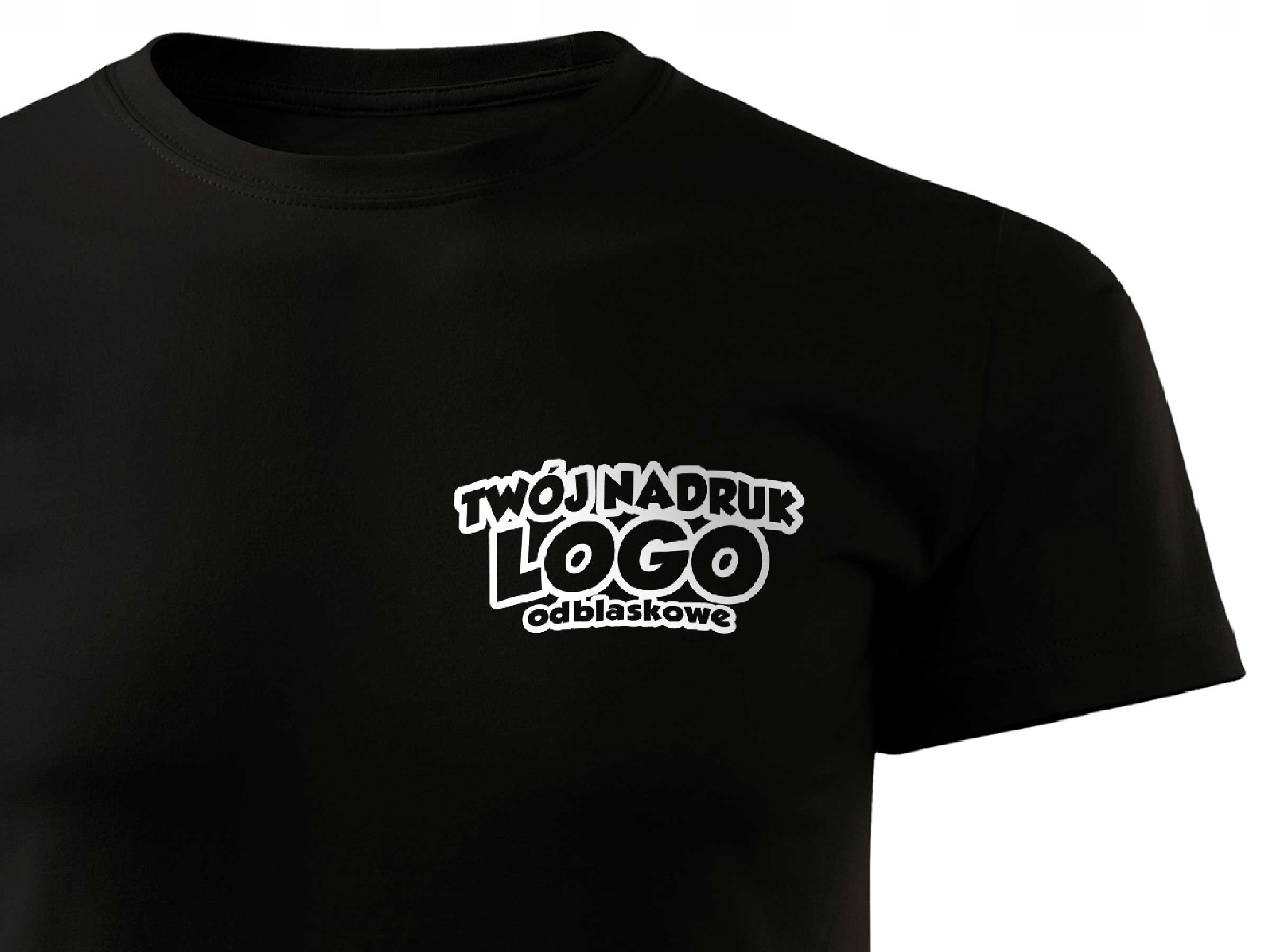 

Czarna koszulka T-shirt własny nadruk odblaskowy