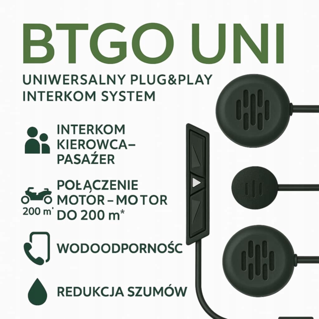 Interkom Btgo Uni Bluetooth Plug&Play Motocyklový – Řidič Cestující v domě