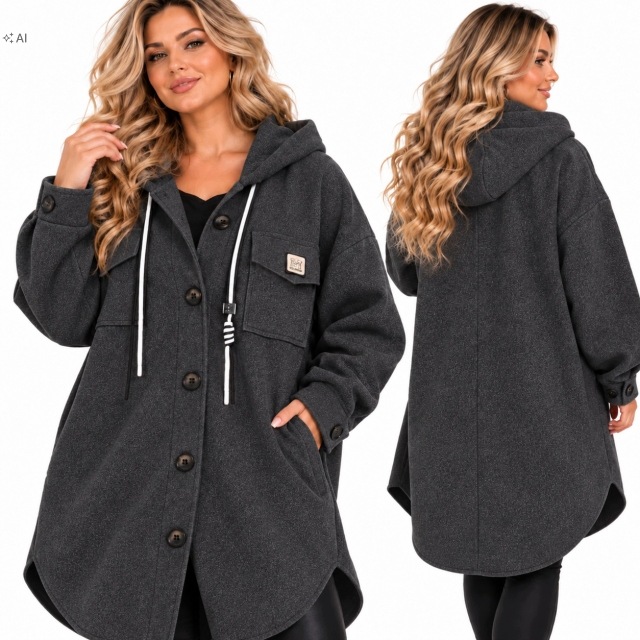 Módní fantastický kabát s kapucí mikina černá bunda 54 56 7xl 8xl
