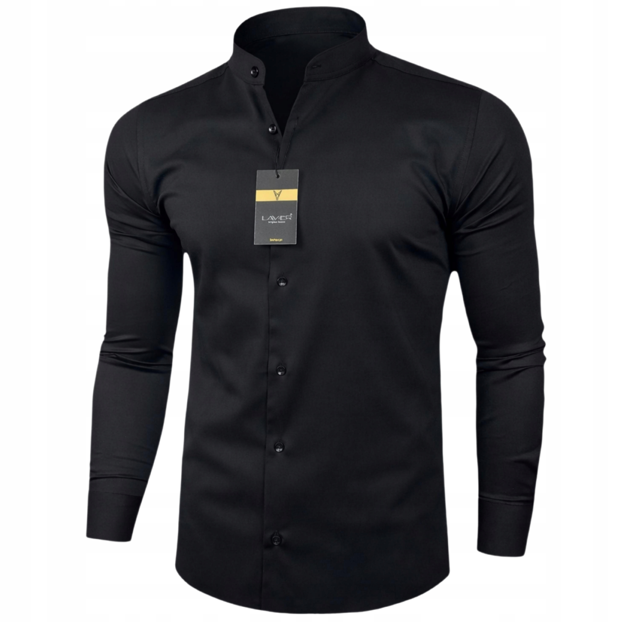 Pánská košile Stójka Lavier černá – elegantní, Slim Fit, bavlněná vel.