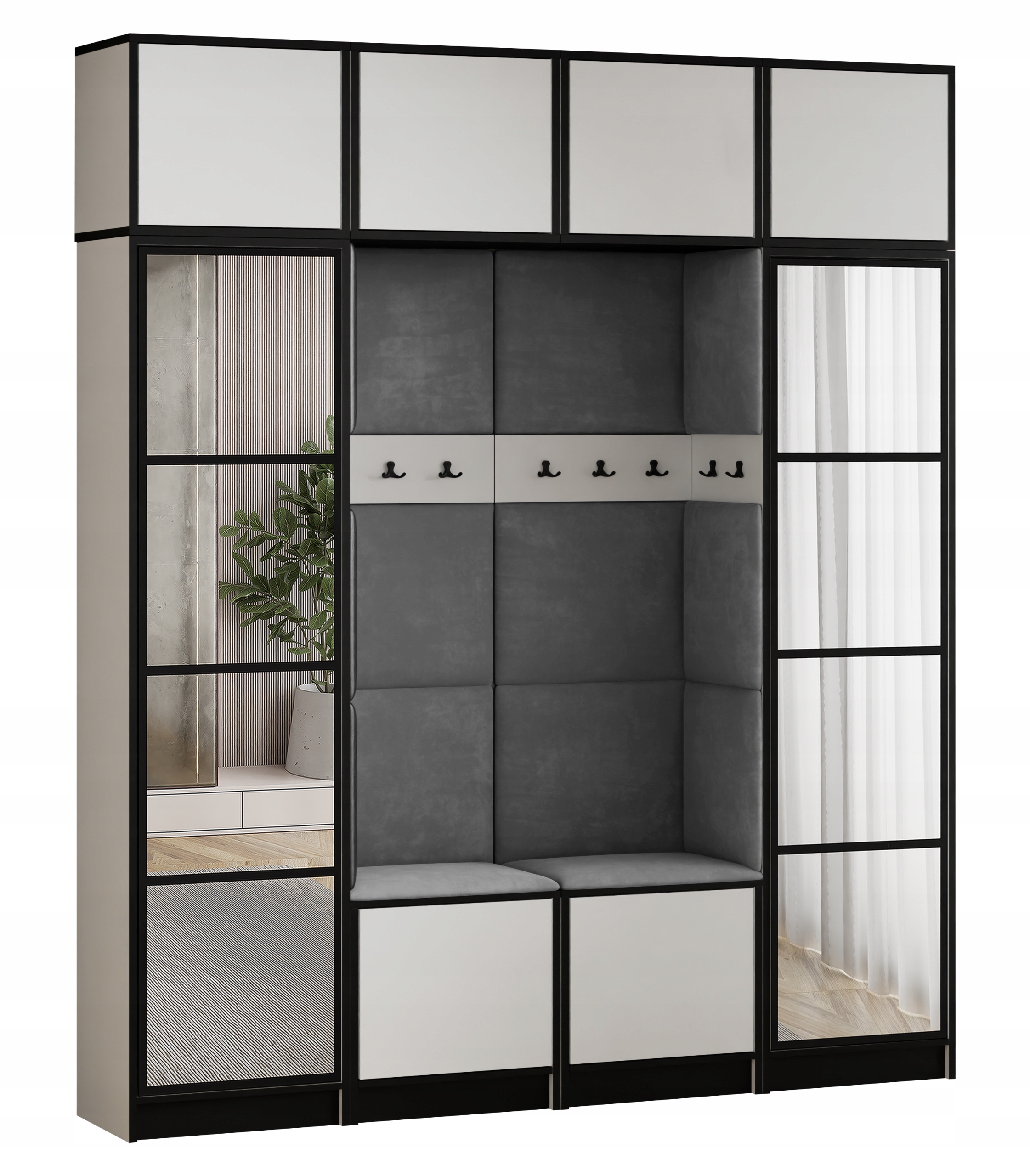 Šatní skříň s nástavcem Costa 18 bílá šedý sedák z tkaniny