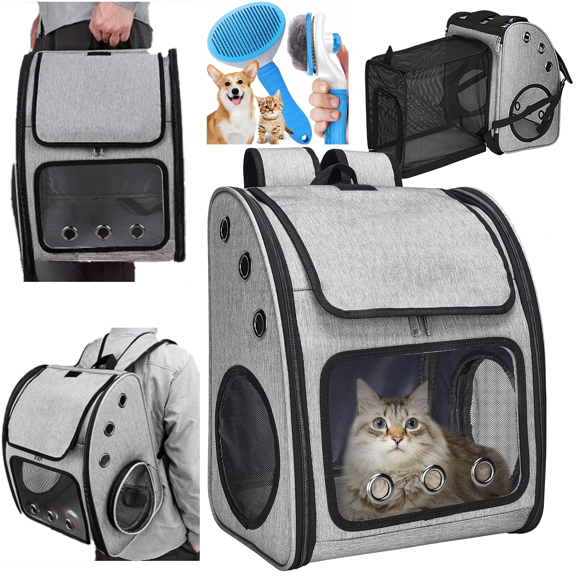 Levně Přepravka pro kočky Králíka psa Batoh Taška Kotec 3v1 Skládací Kartáč