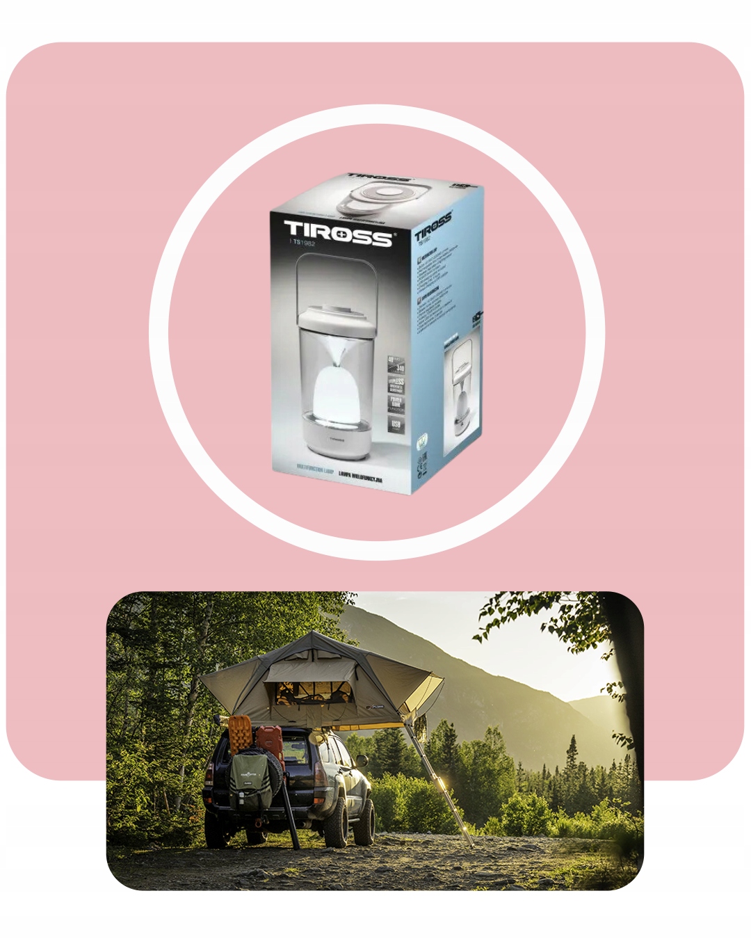 LAMPA KEMPINGOWA AKUMULATOROWA Z FUNKCJĄ POWERBANK TIROSS TS1982 BIAŁY Wysokość 22 cm