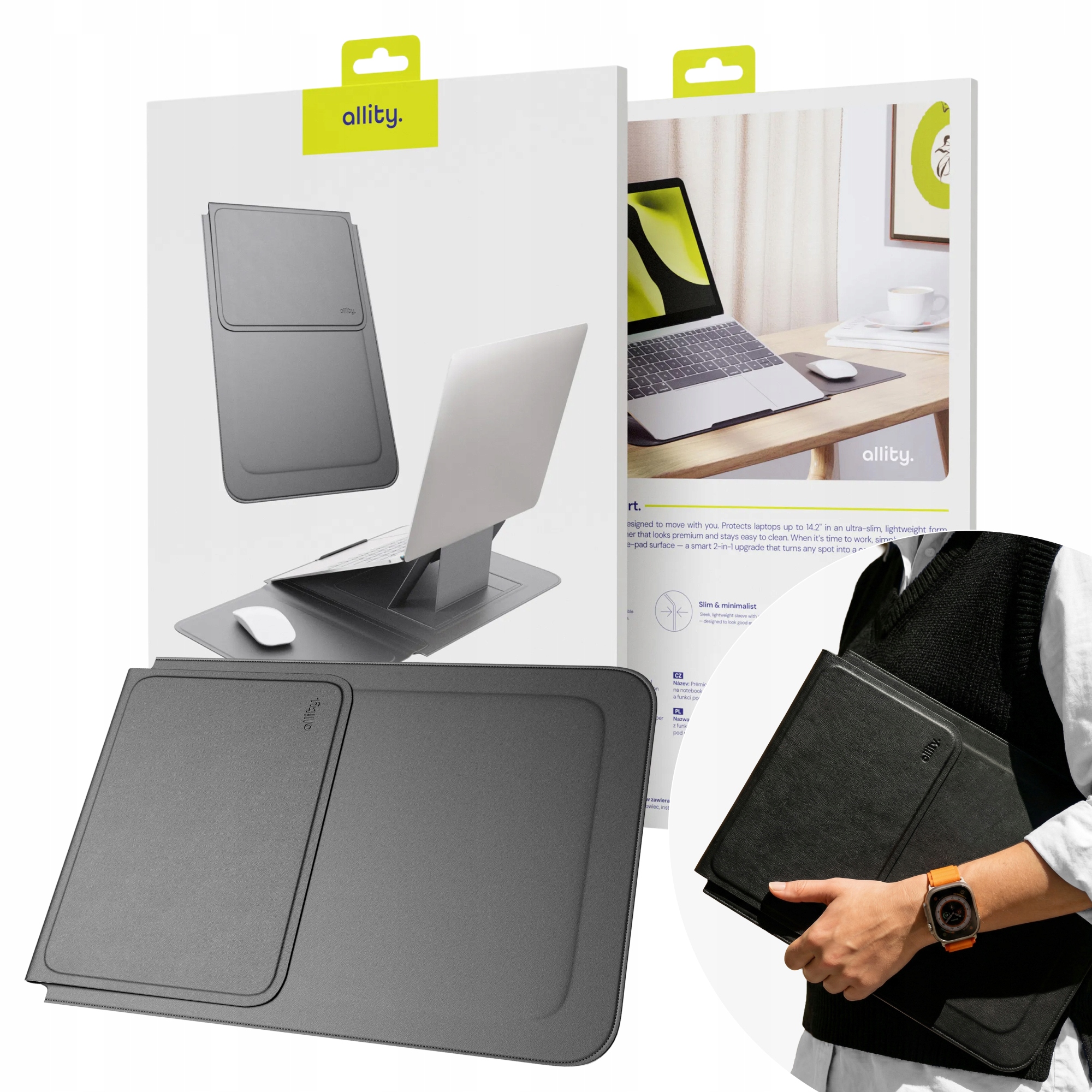 Allity Pokrowiec etui na laptopa 14" 13,13" 13,14" skóra syntetyczna 2w1