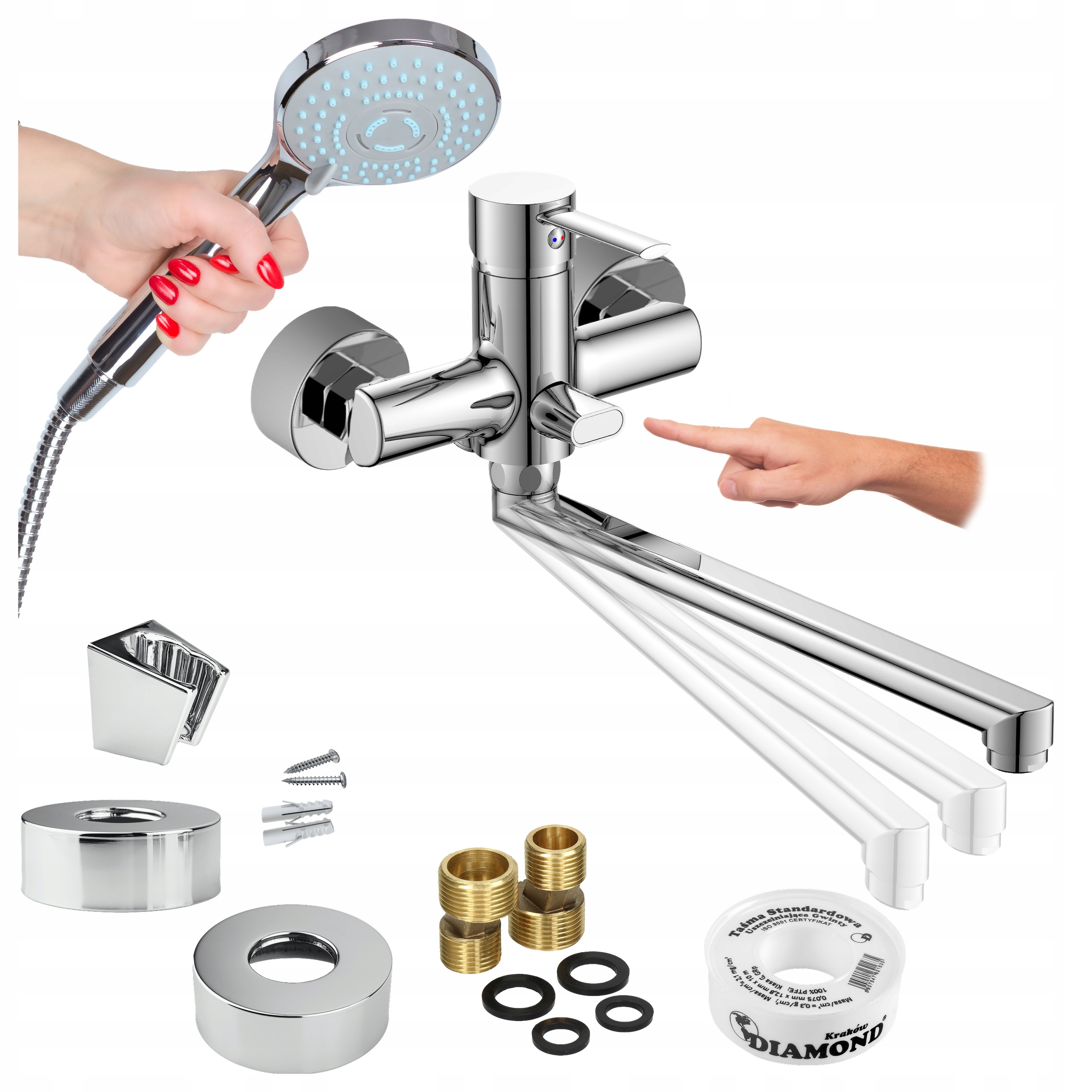 Nástenná vaňová batéria so sprchou do vane, otočný prepínač Sotbe