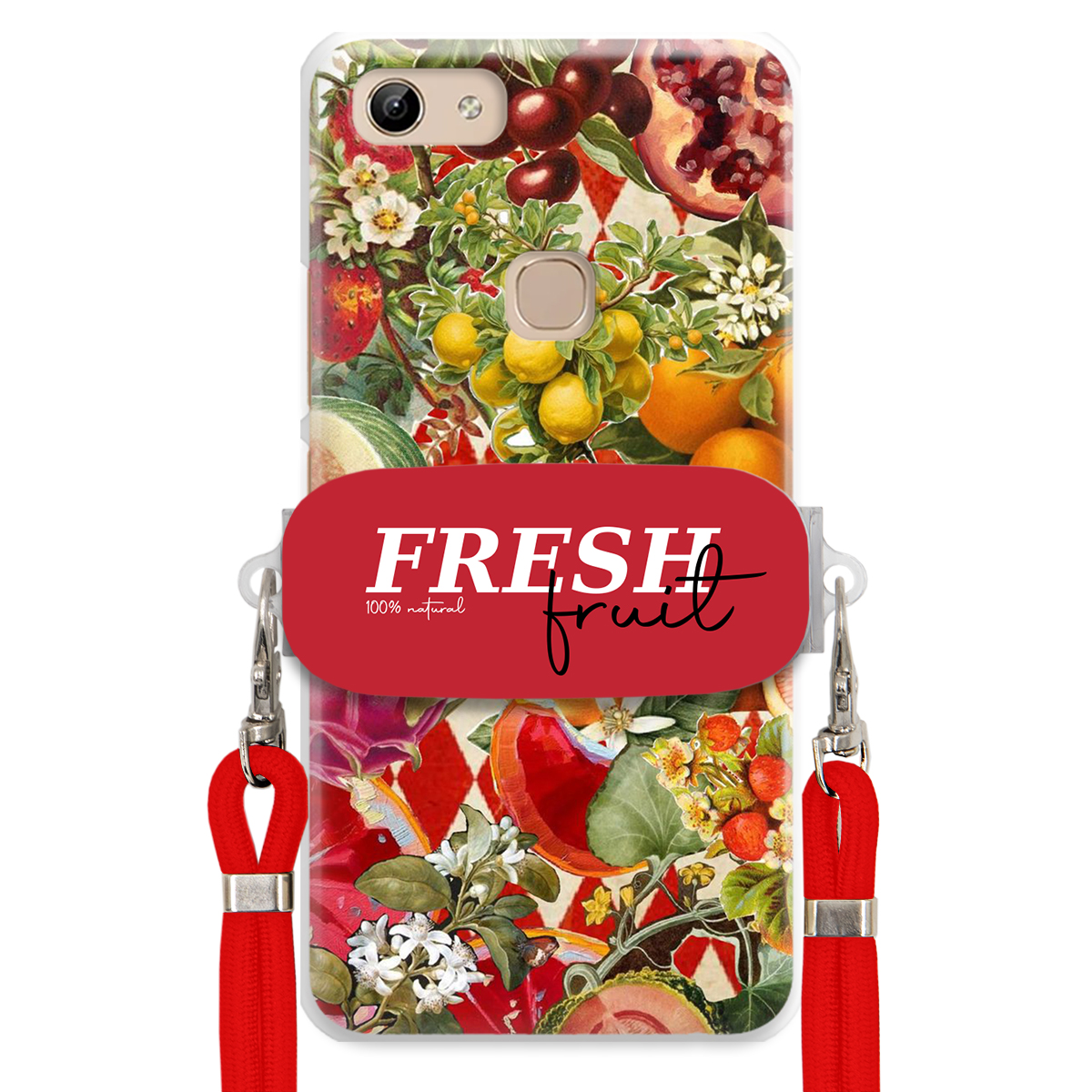Puzdro pre Vivo Y81 Červené Crossbody vodítko držiak Fresh Fruit Ovocný