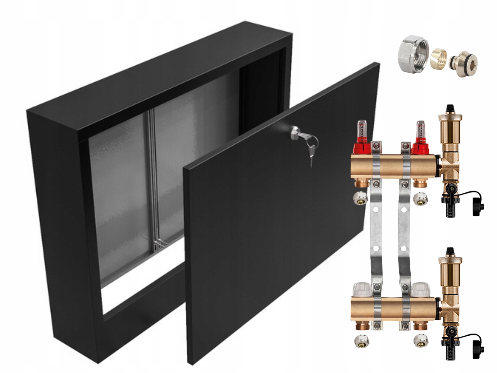 Mosazný Rozdělovač 2 Sekce Pex Konektory Nástěnná Skříňka Černá