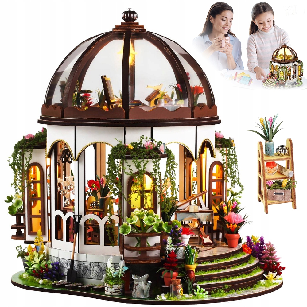 Domek Miniaturowy Szklarnia Diy Led Puzzle 3D Model Na Prezenty