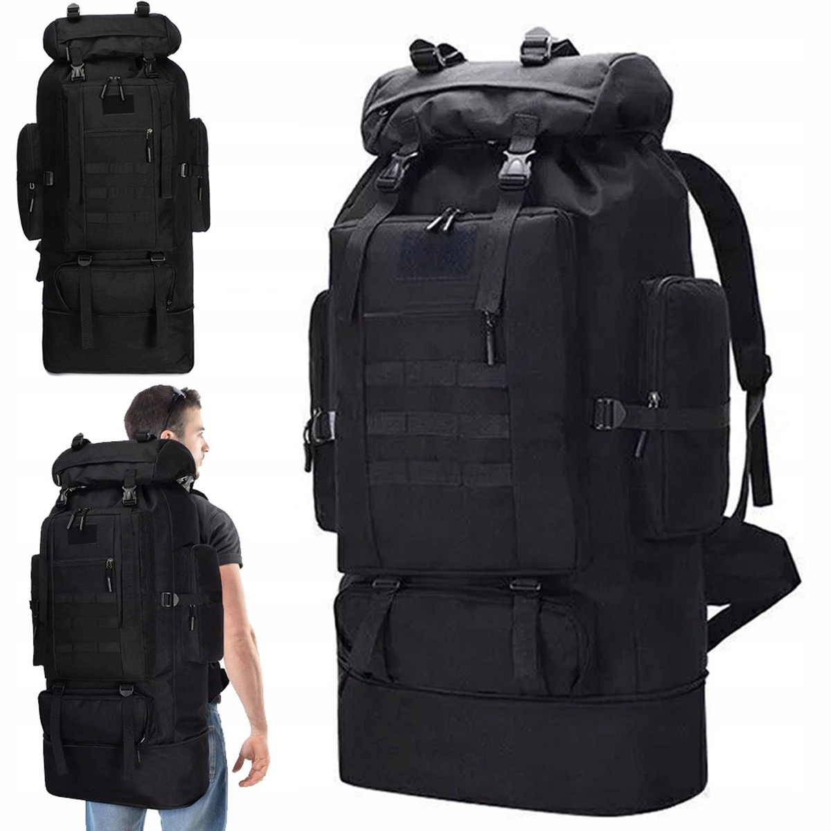 Duzy Plecak 100L Turystyczny Trekkingowy Sportowy Czarny Męski Wodoodporny