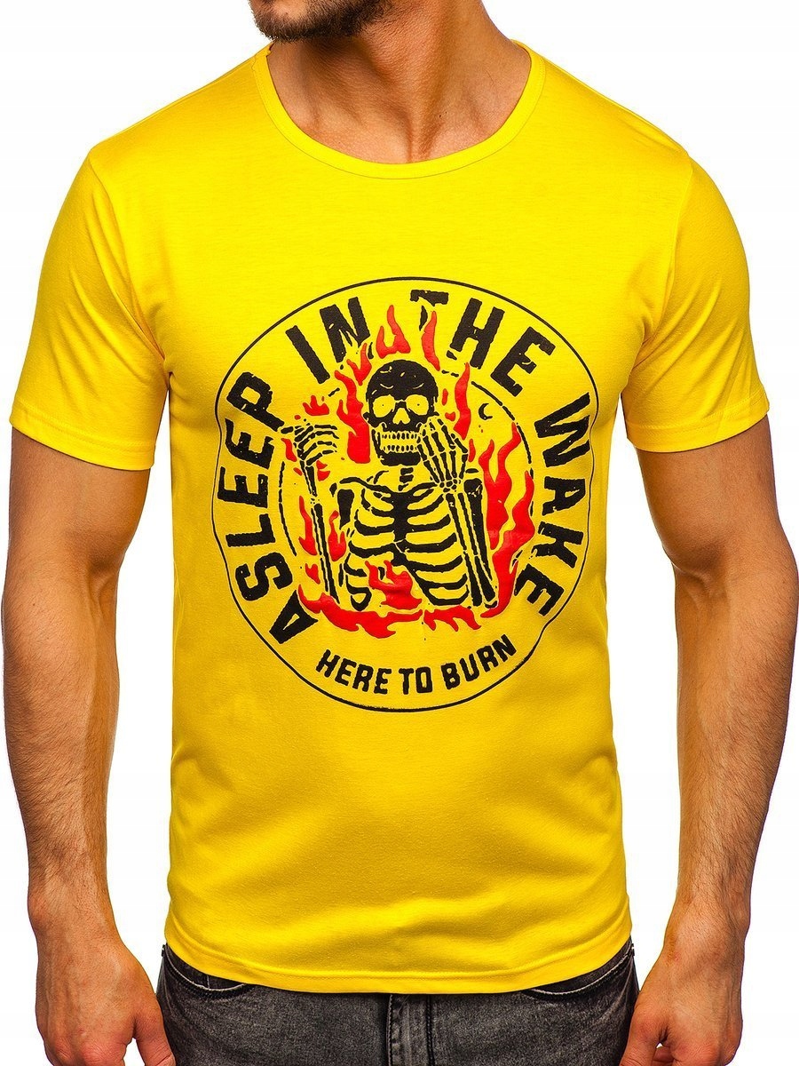 

T-shirt Męski Z Nadrukiem Żółty KS2631 Denley_xl