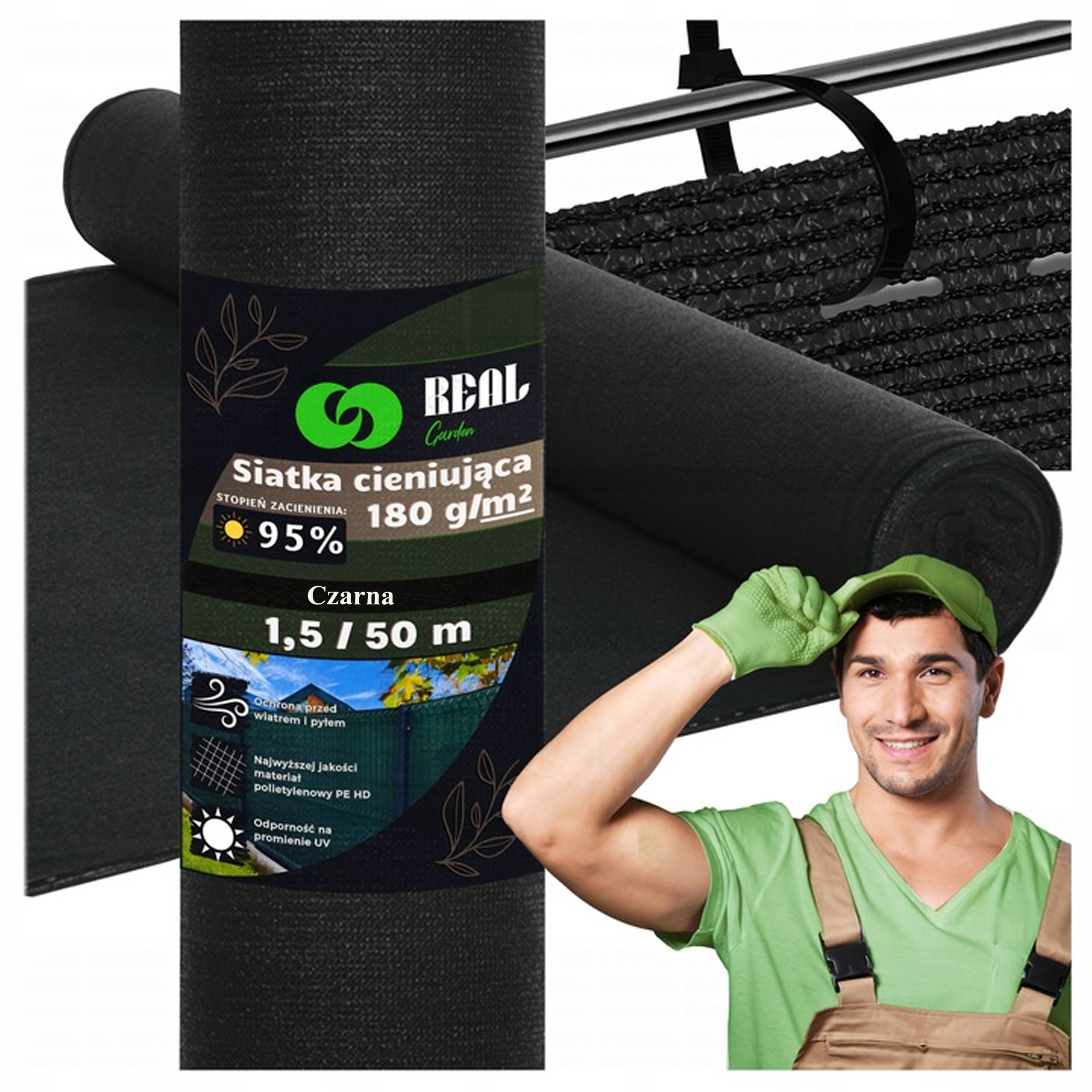 Siatka Cieniująca 1,5x50m Maskująca 95% Osłona na Ogrodzenie Płot Uv 180g