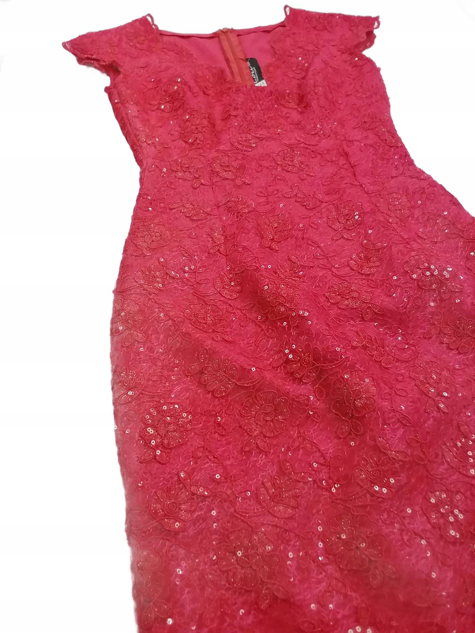 Sukienka czerwona koronka cekiny rozmiar 36