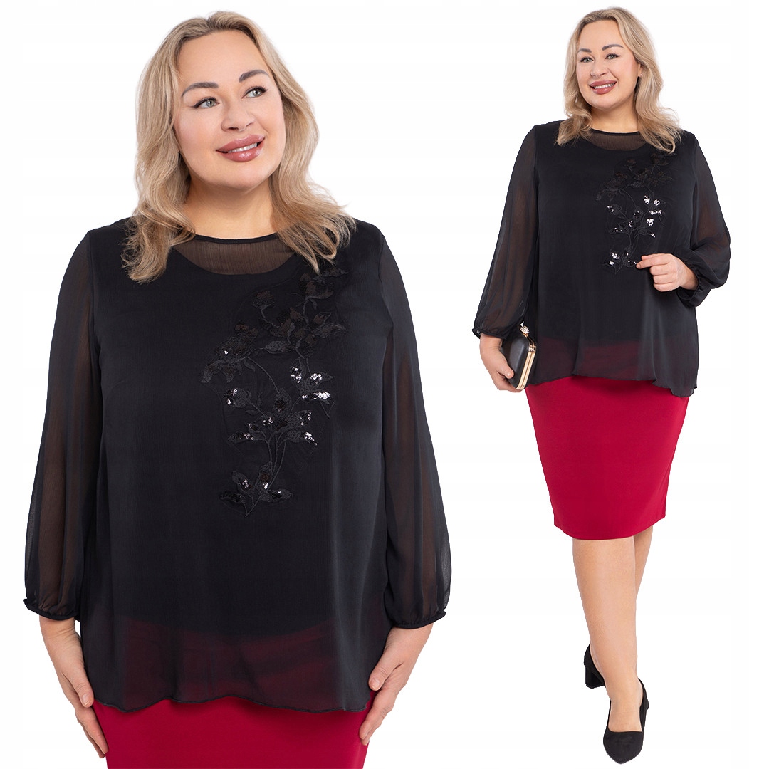 Černá šifonová halenka s ozdobami, velikost 48