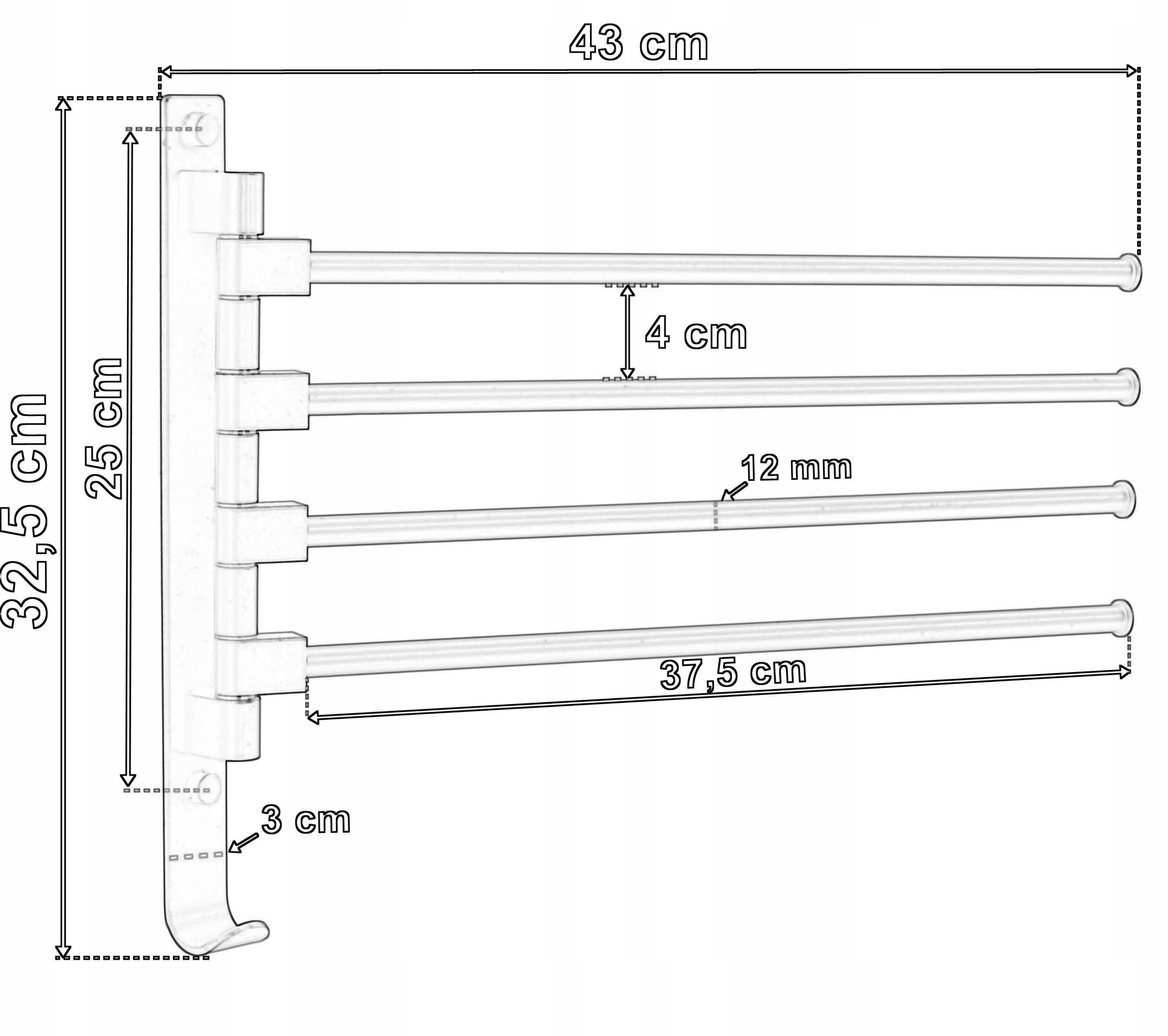 WIESZAK NA RĘCZNIKI ŁAZIENKOWY OBROTOWY UCHWYT HAK ŚCIENNY ALUMINIOWY Liczba miejsc do wieszania 5 i więcej