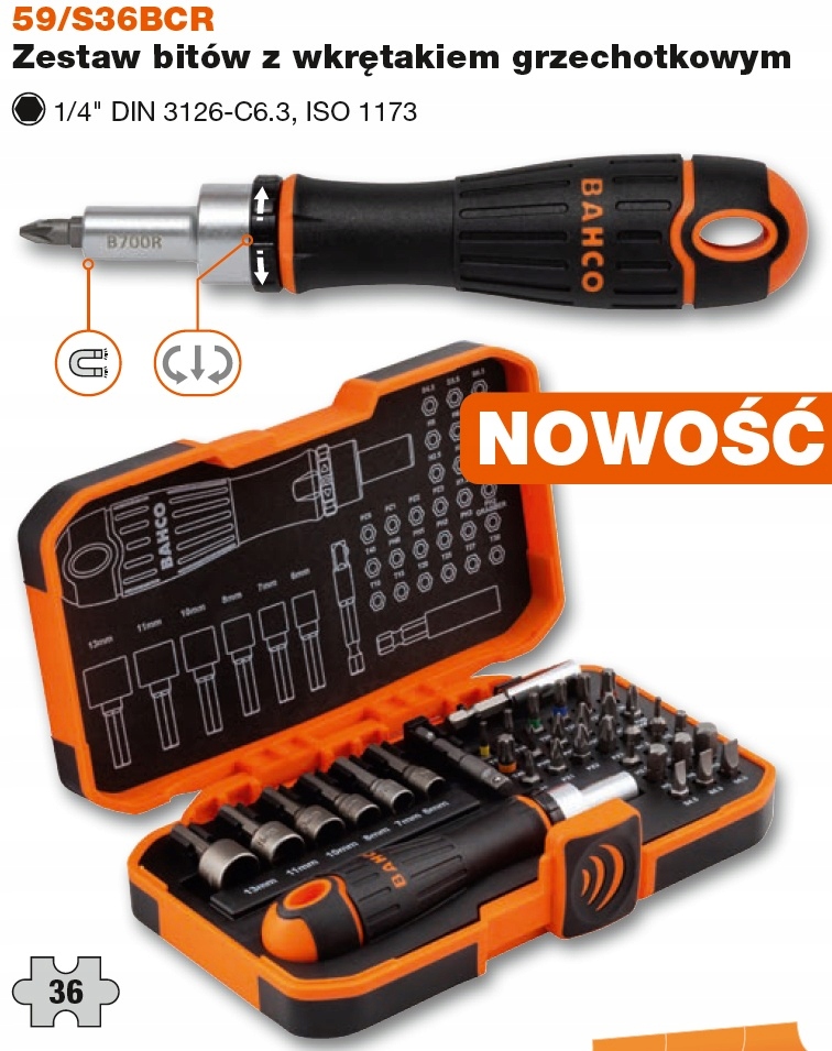 ZESTAW BITOW GRZECHOTKA WKRETAK 59 S36BCR BAHCO Producent code 59 S36BCR